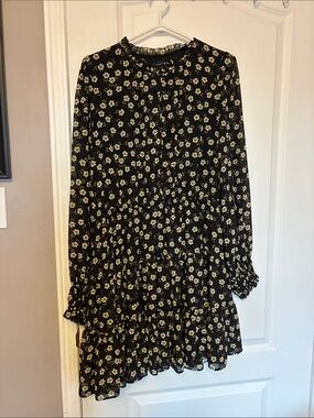 Ever New Black Floral Long-Sleeve Tiered Dress